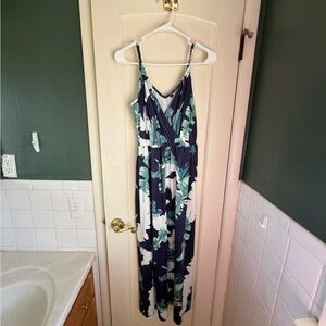 Tropical Leaf Print Maxi Dress